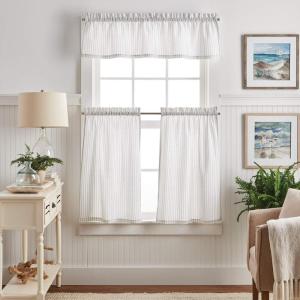 Martha Stewart Ticking Stripe 3-Piece Window Curtain Valance and Tiers Set, White Grey(White Grey)