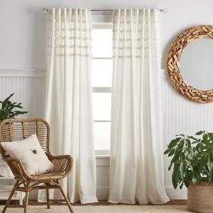 Martha Stewart Water’s Edge Tufted Rod Pocket/Back Tab Window Curtain Panel Pair, 84″, White(White)
