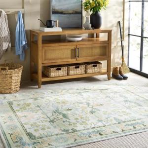 Martha Stewart x SAFAVIEH Machine Washable Area Rug Collection – 5′ x 8′, Beige & Green, Slip Resistant & Easy Cleaning, Ideal for Ideal for Living Room, Bedroom, Dining Space (MSRW181B)