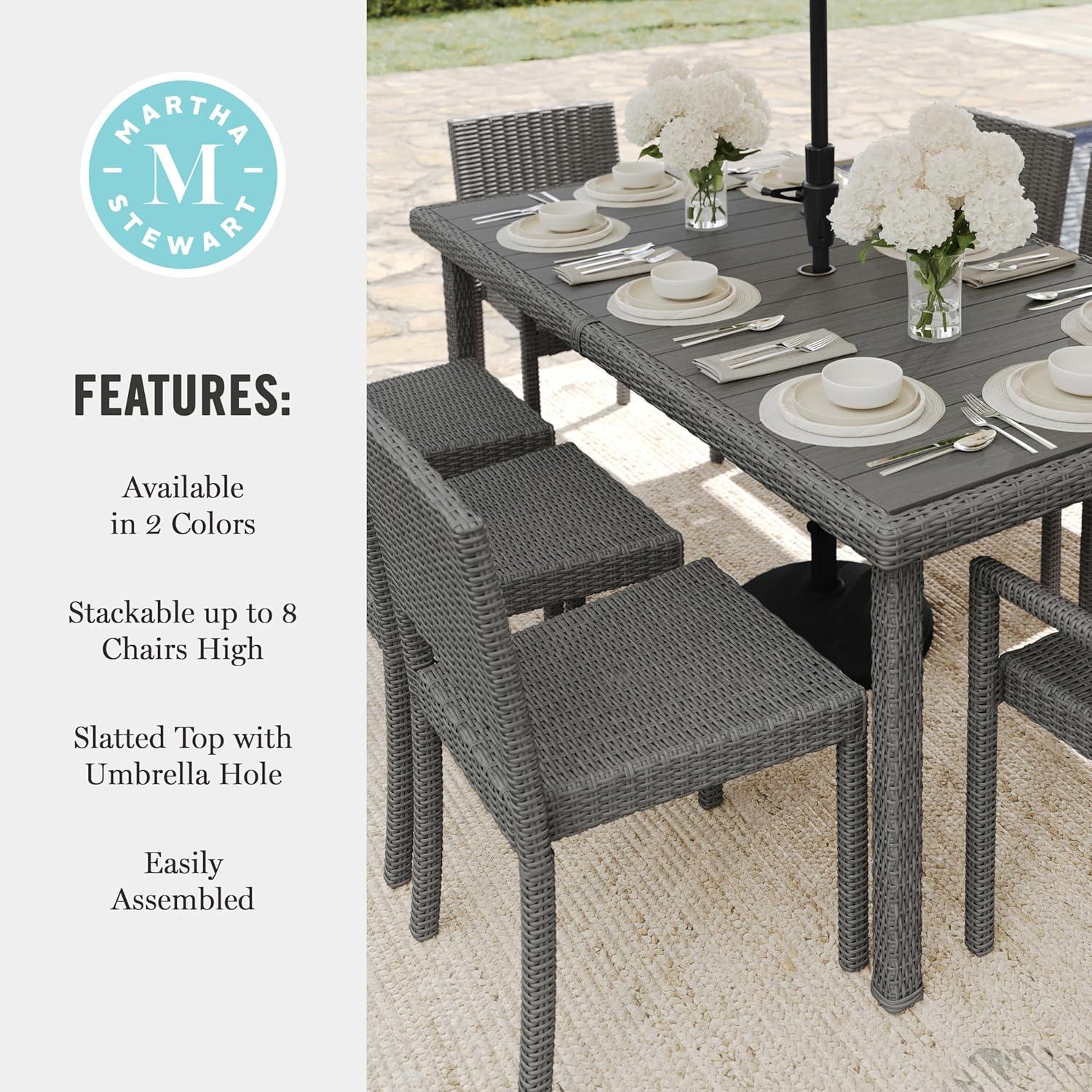 image:imageMartha Stewart Bedford 9Piece IndoorOutdoor Dining Set with 6 Stackable Chairs and 71 Patio Table with Faux Wood Top and Rattan Wicker Finish in Gray