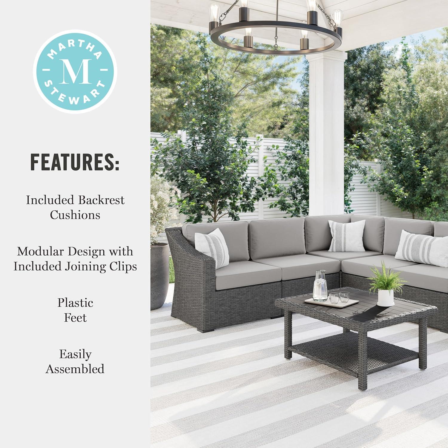 image:imageMartha Stewart Bedford IndoorOutdoor Modular Patio Sectional Sofa for 6 with Rattan Wicker Finish in Gray with Gray AllWeather Cushions
