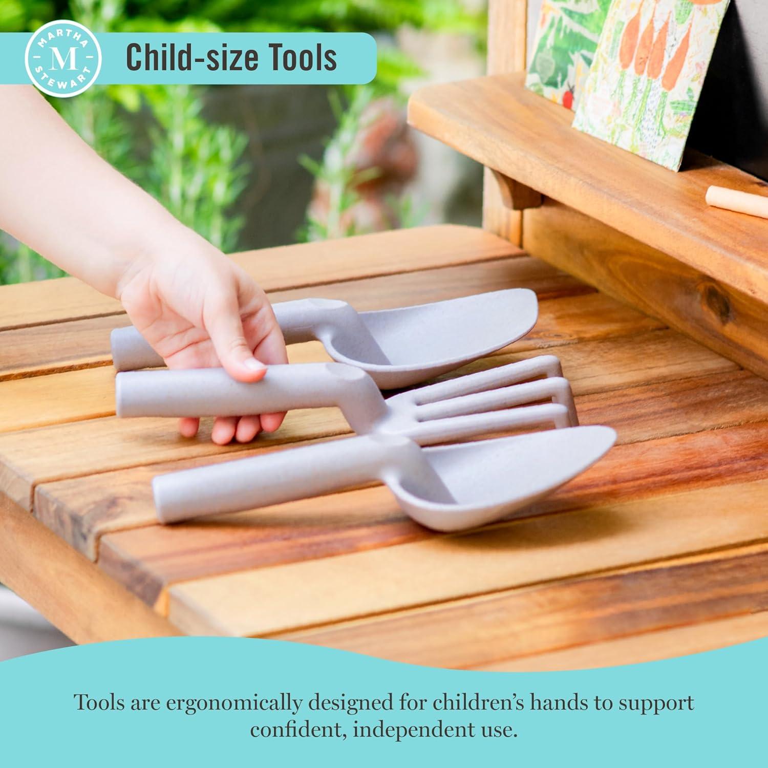 image:imageMartha Stewart Kids Outdoor Potting Bench Acacia Wood Kids Gardening Set with Pots Garden Tools Soil Bin and Open Shelves Wide Extendable Workspace Wooden Backyard Playset for Outdoor Activity