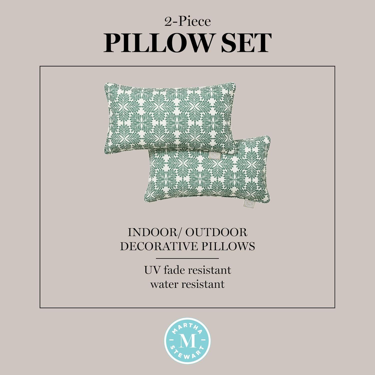 image:imageMartha Stewart Tulum Indoor Outdoor Decorative Lumbar Pillow 2Pack Set UV Fade Resistant Water Repellent Printed Modern Design Taupe 11x18Green