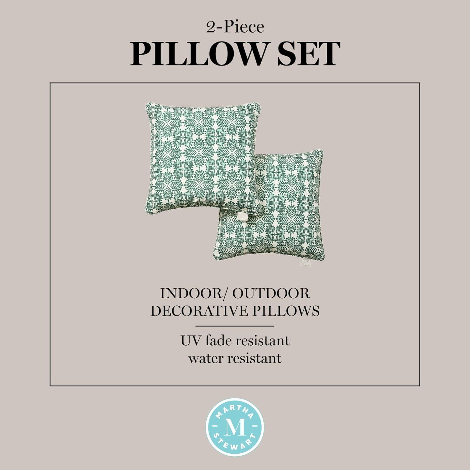 image:imageMartha Stewart Tulum Indoor Outdoor Decorative Lumbar Pillow 2Pack Set UV Fade Resistant Water Repellent Printed Modern Design Taupe 11x18Green