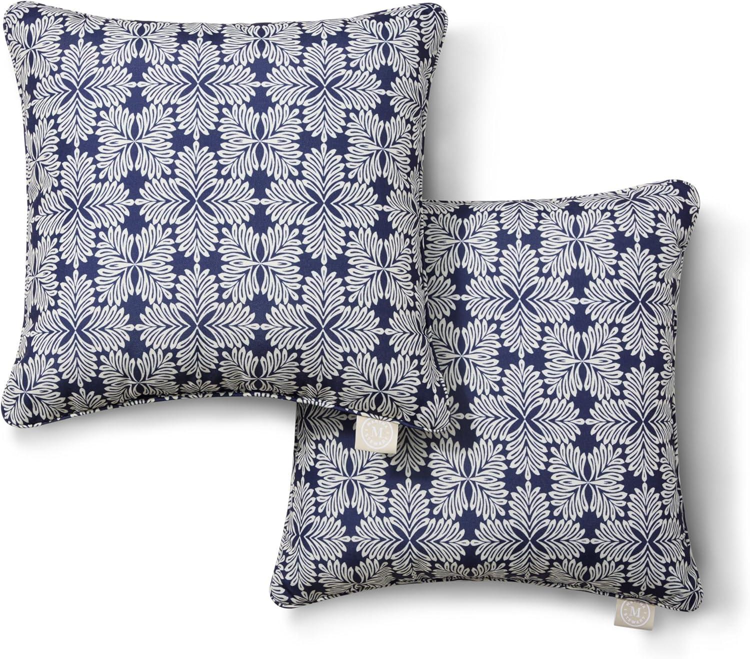 image:imageMartha Stewart Tulum Indoor Outdoor Decorative Lumbar Pillow 2Pack Set UV Fade Resistant Water Repellent Printed Modern Design Taupe 11x18Navy Blue
