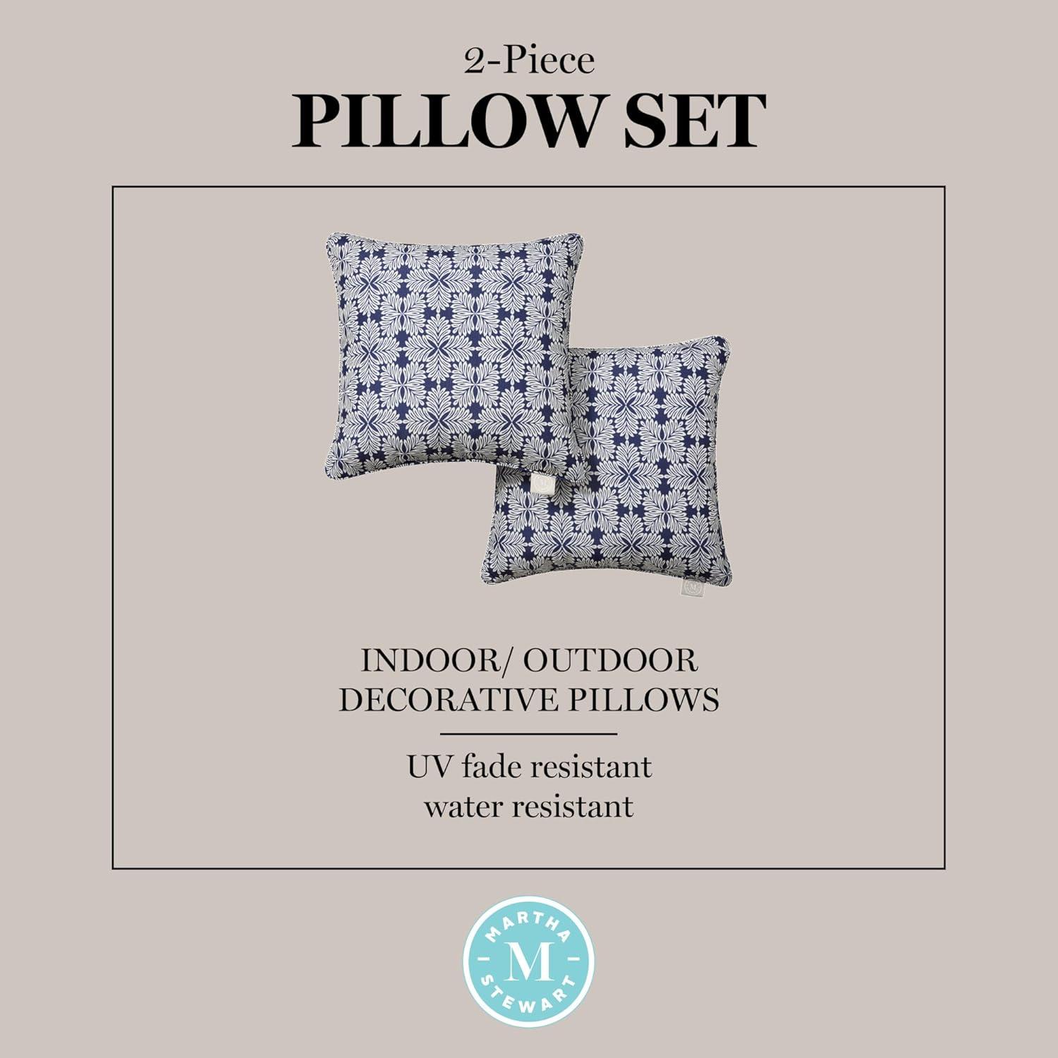 image:imageMartha Stewart Tulum Indoor Outdoor Decorative Lumbar Pillow 2Pack Set UV Fade Resistant Water Repellent Printed Modern Design Taupe 11x18Navy Blue