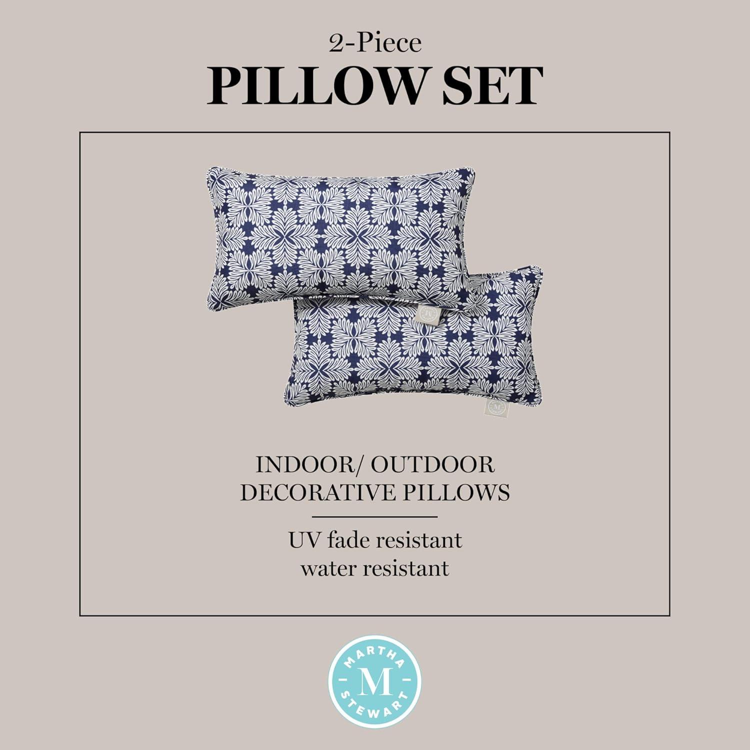 image:imageMartha Stewart Tulum Indoor Outdoor Decorative Lumbar Pillow 2Pack Set UV Fade Resistant Water Repellent Printed Modern Design Taupe 11x18Navy Blue