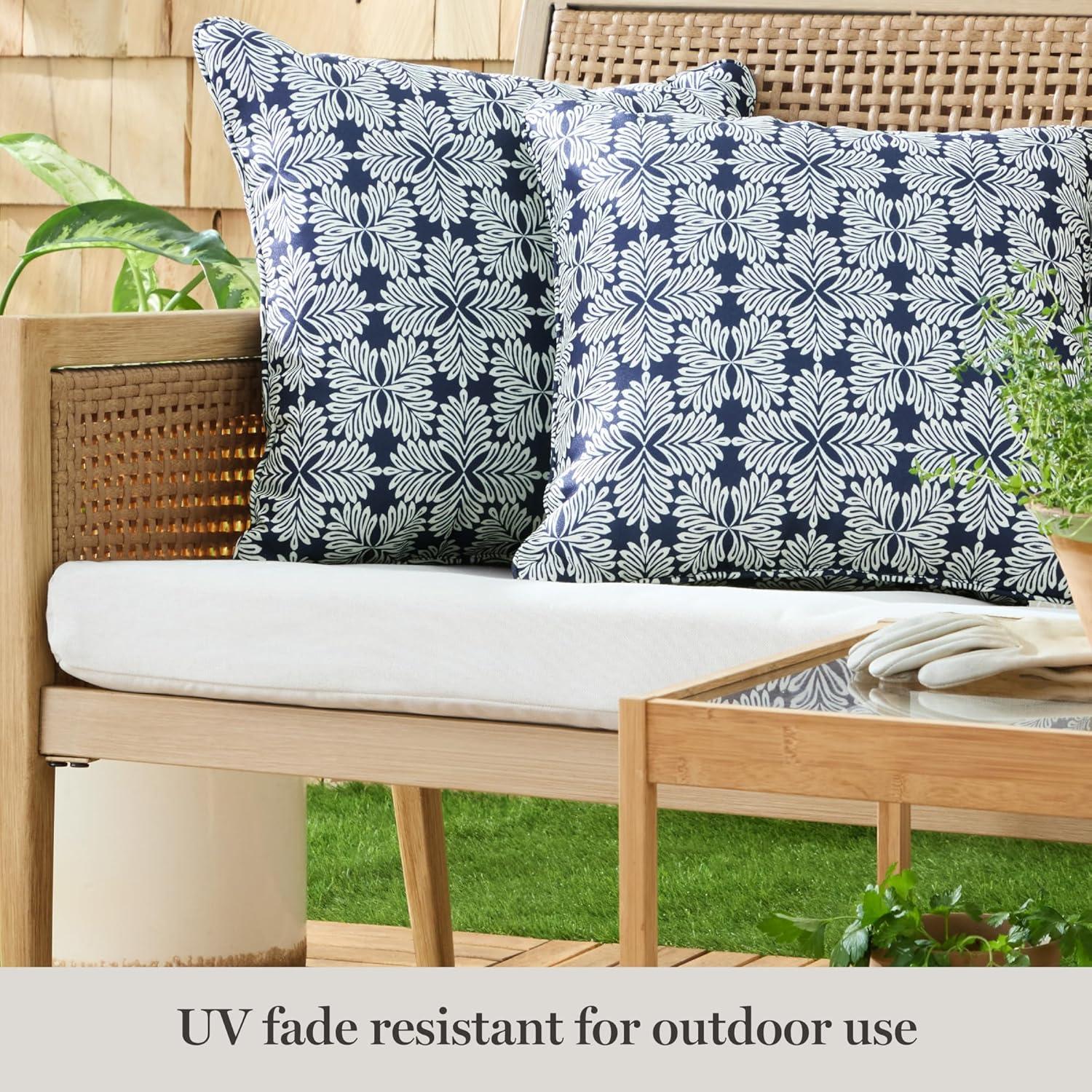 image:imageMartha Stewart Tulum Indoor Outdoor Decorative Lumbar Pillow 2Pack Set UV Fade Resistant Water Repellent Printed Modern Design Taupe 11x18Navy Blue