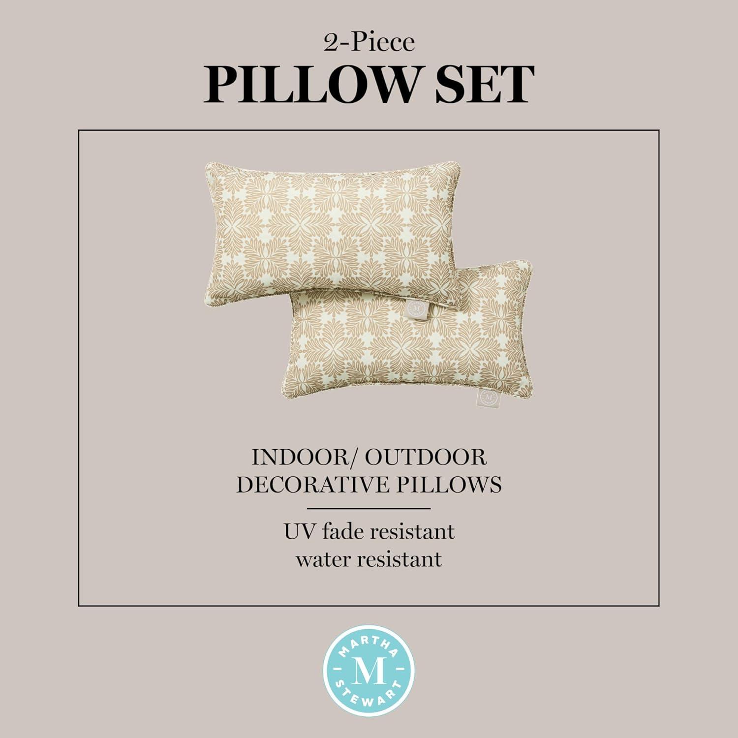 image:imageMartha Stewart Tulum Indoor Outdoor Decorative Lumbar Pillow 2Pack Set UV Fade Resistant Water Repellent Printed Modern Design Taupe 11x18Taupe