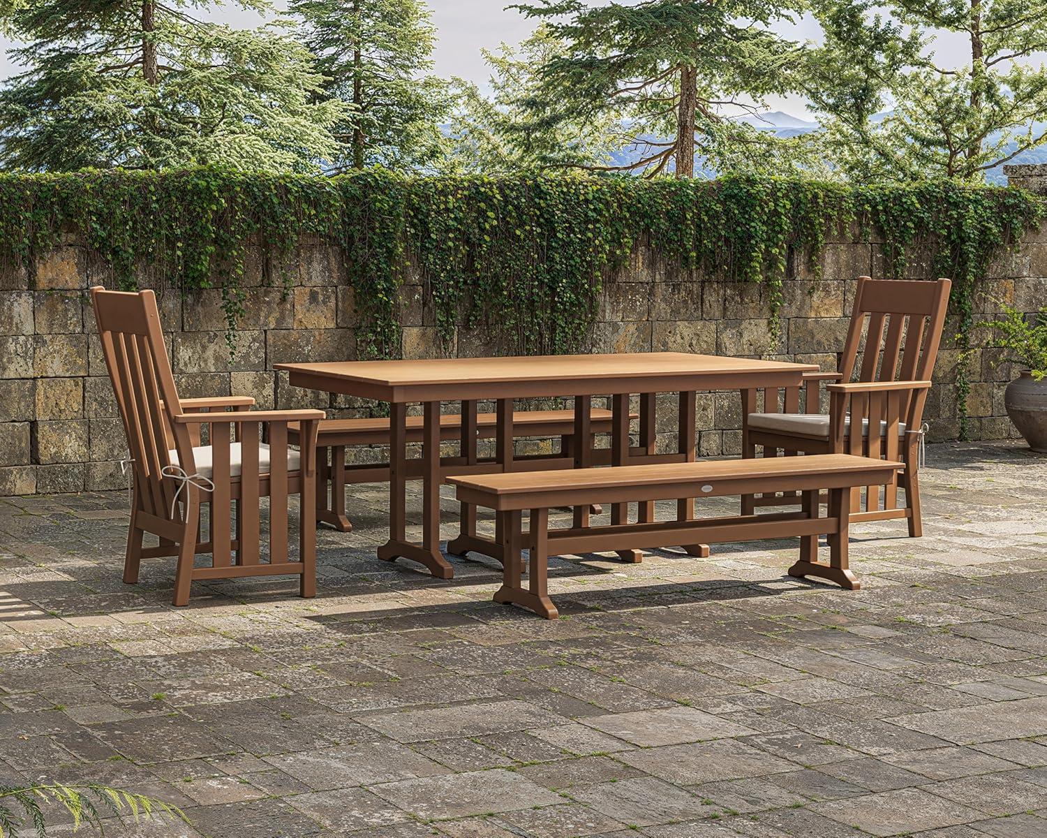 image:imageMartha Stewart by POLYWOOD Acadia 5Piece Farmhouse Dining Set with Benches in TeakSlate Grey