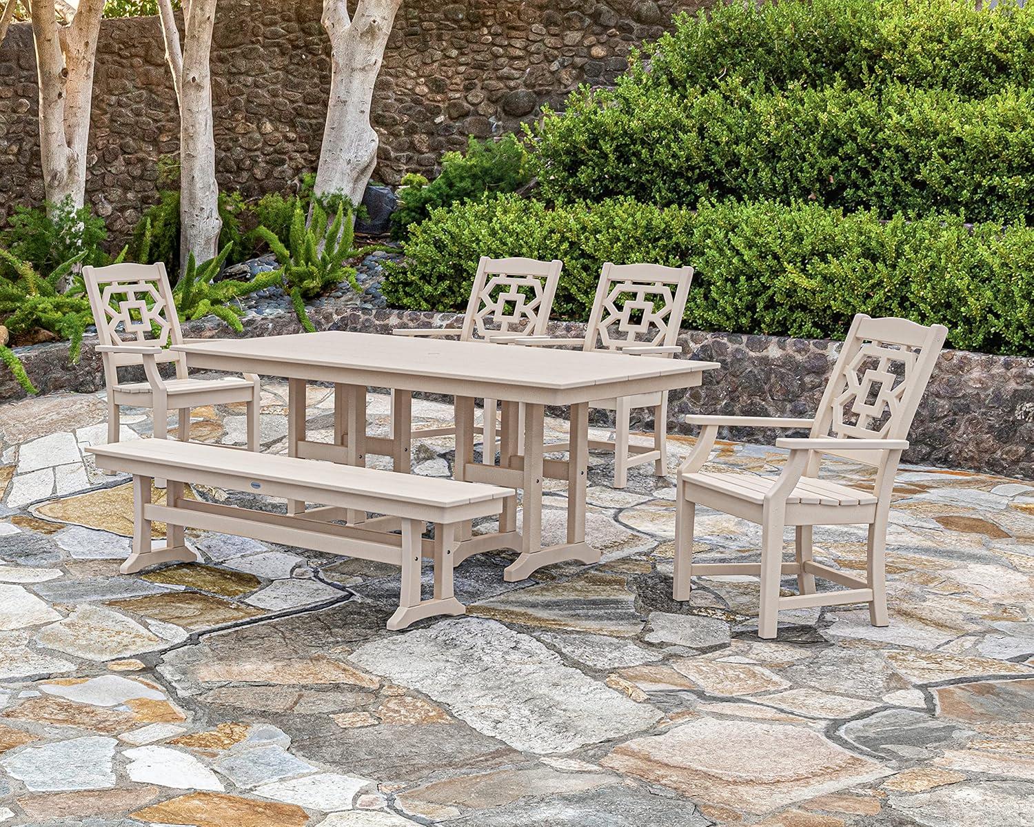 image:imageMartha Stewart by POLYWOOD Chinoiserie 6Piece Farmhouse Dining Set with Bench in GreenTeak