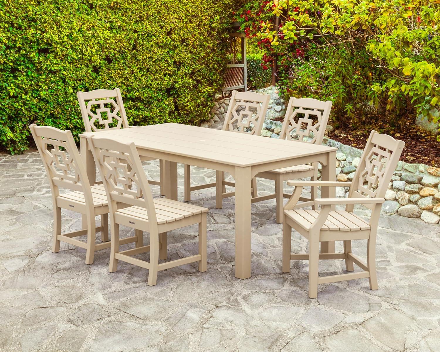 image:imageMartha Stewart by POLYWOOD Chinoiserie 7Piece Parsons Dining Set Exclusive in BlackSand