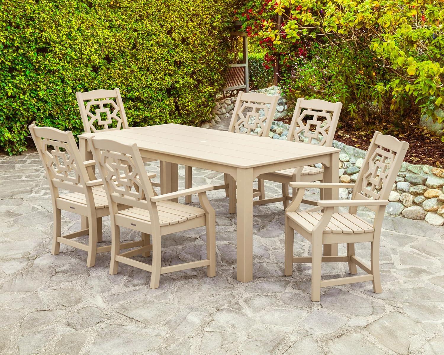 image:imageMartha Stewart by POLYWOOD Chinoiserie Arm Chair 7Piece Parsons Dining Set Exclusive in TeakBlack