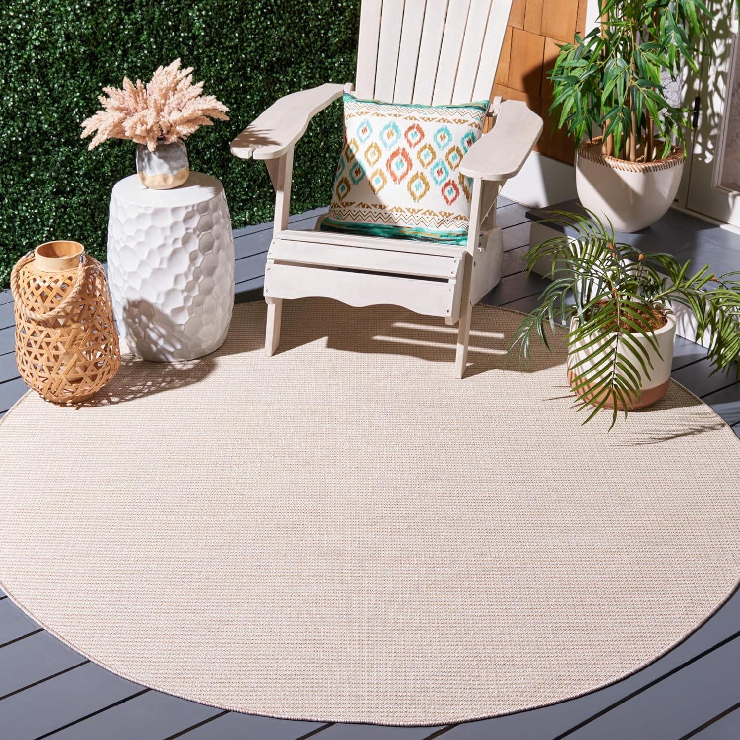 image:imageMartha Stewart x SAFAVIEH Outdoor Area Rug Collection 65 Round Navy Weather Resistant amp Washable Ideal for Patio Backyard Mudroom Deck Dining Space MSR4490NBeige
