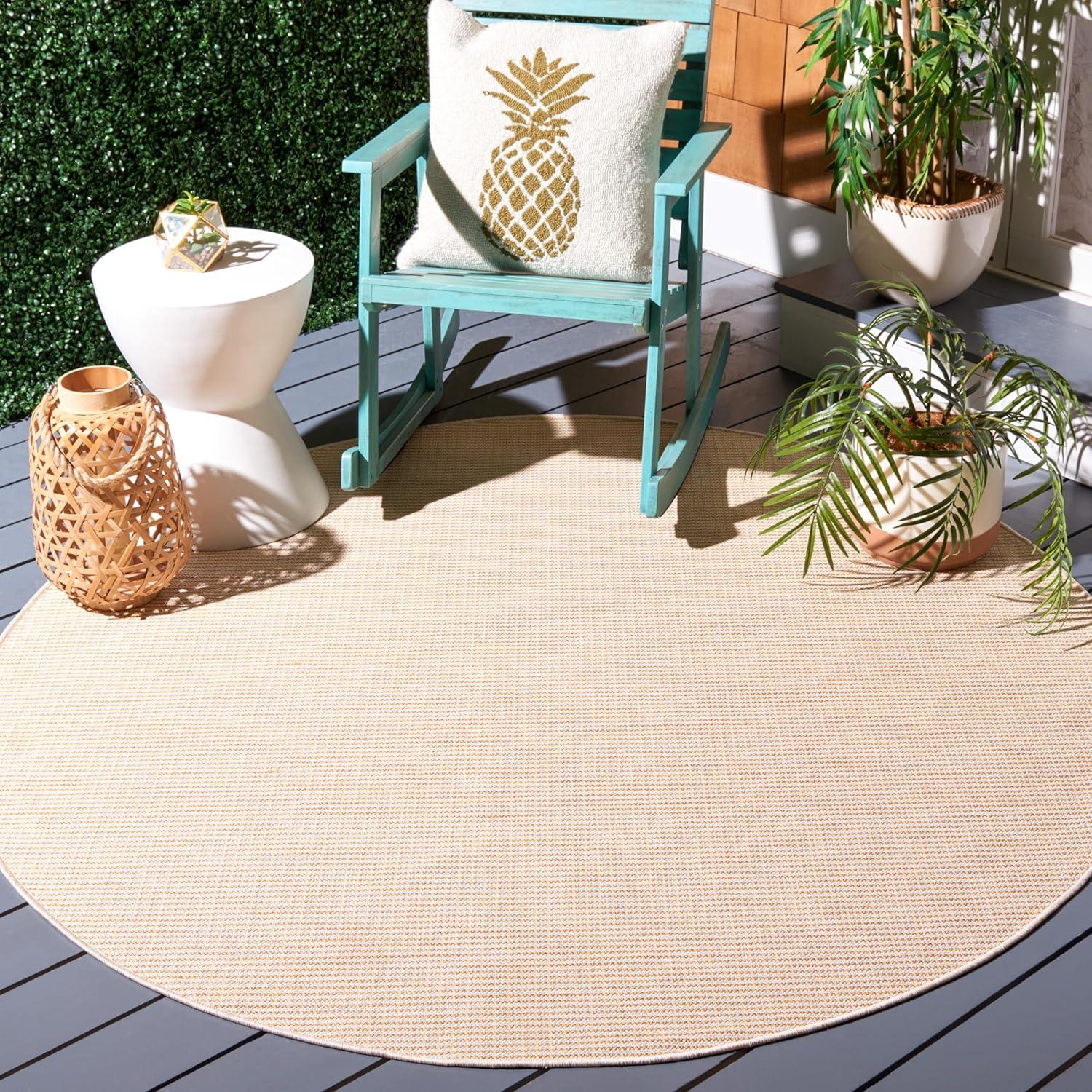 image:imageMartha Stewart x SAFAVIEH Outdoor Area Rug Collection 65 Round Navy Weather Resistant amp Washable Ideal for Patio Backyard Mudroom Deck Dining Space MSR4490NYellow