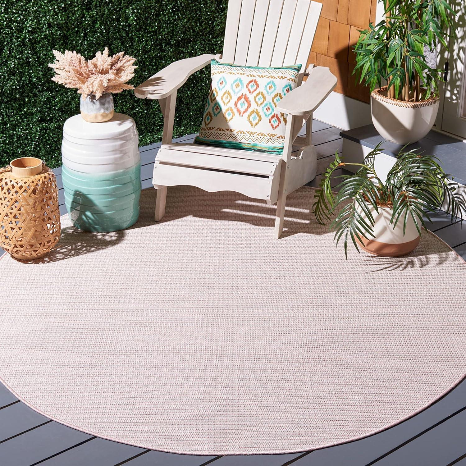image:imageMartha Stewart x SAFAVIEH Outdoor Area Rug Collection 65 Round Navy Weather Resistant amp Washable Ideal for Patio Backyard Mudroom Deck Dining Space MSR4490NBeigePink