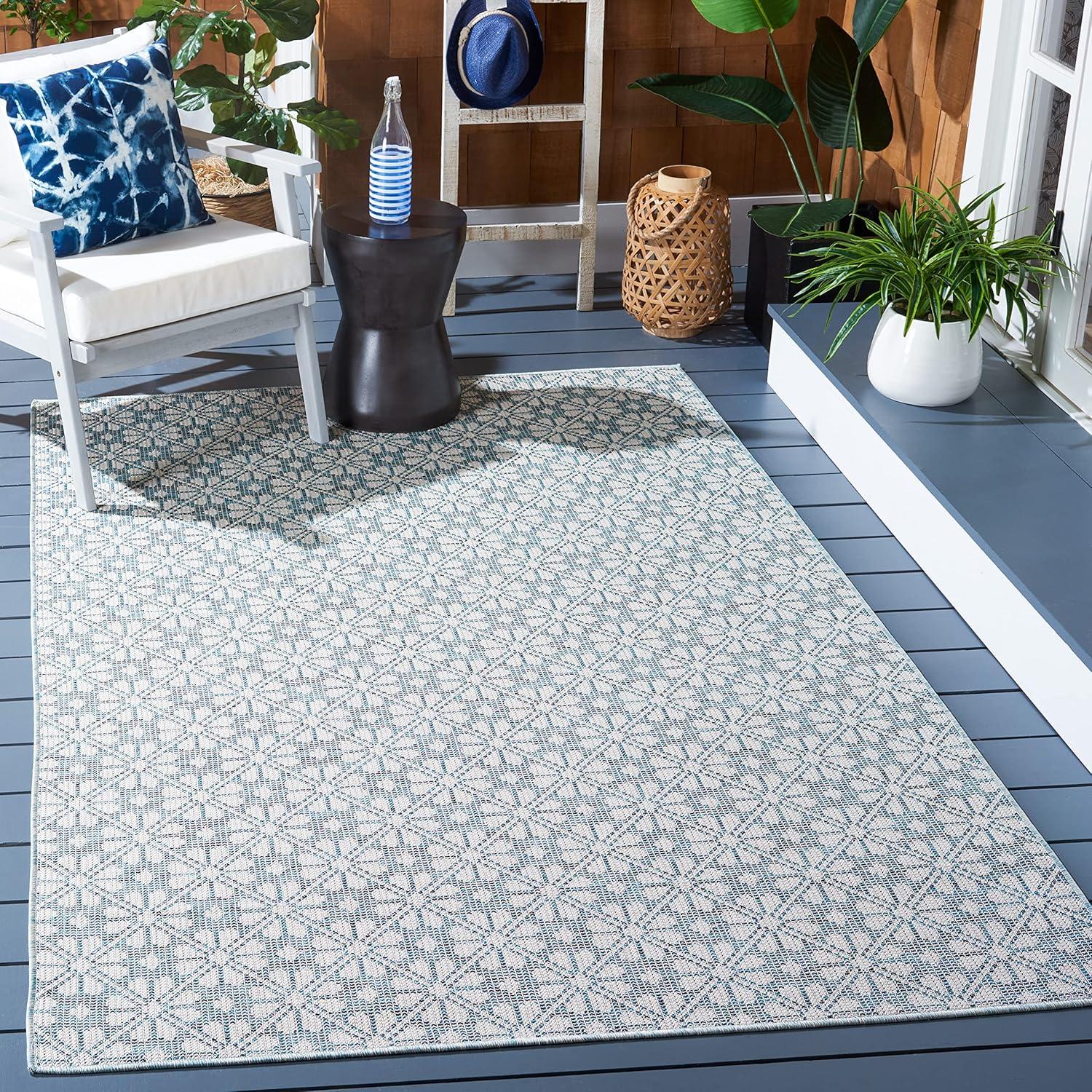 image:imageMartha Stewart x SAFAVIEH Outdoor Area Rug Collection 8 x 10 Blue amp Beige Weather Resistant amp Washable Ideal for Patio Backyard Mudroom Deck Dining Space MSR4491MBlueBeige