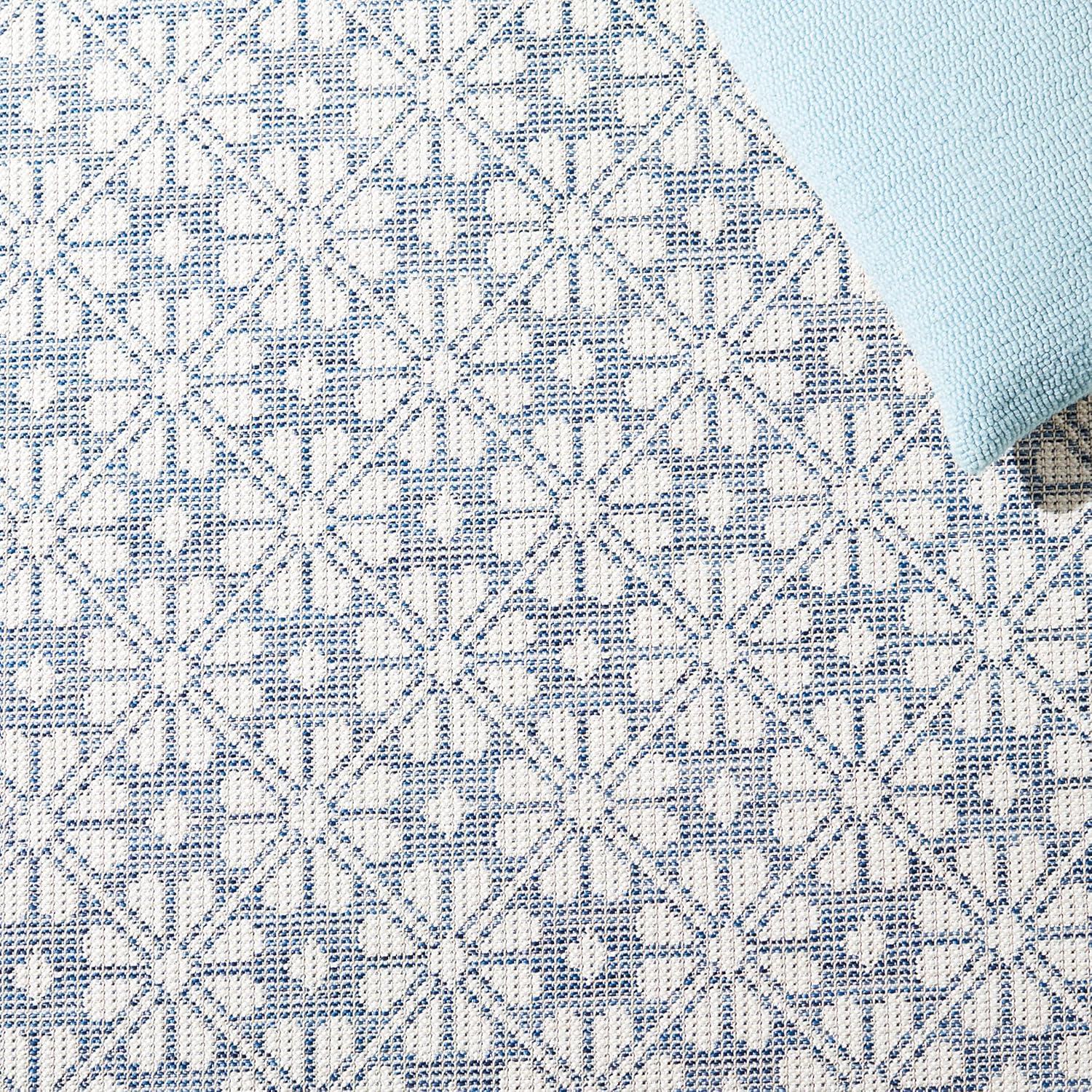 image:imageMartha Stewart x SAFAVIEH Outdoor Area Rug Collection 8 x 10 Blue amp Beige Weather Resistant amp Washable Ideal for Patio Backyard Mudroom Deck Dining Space MSR4491MNavyIvory