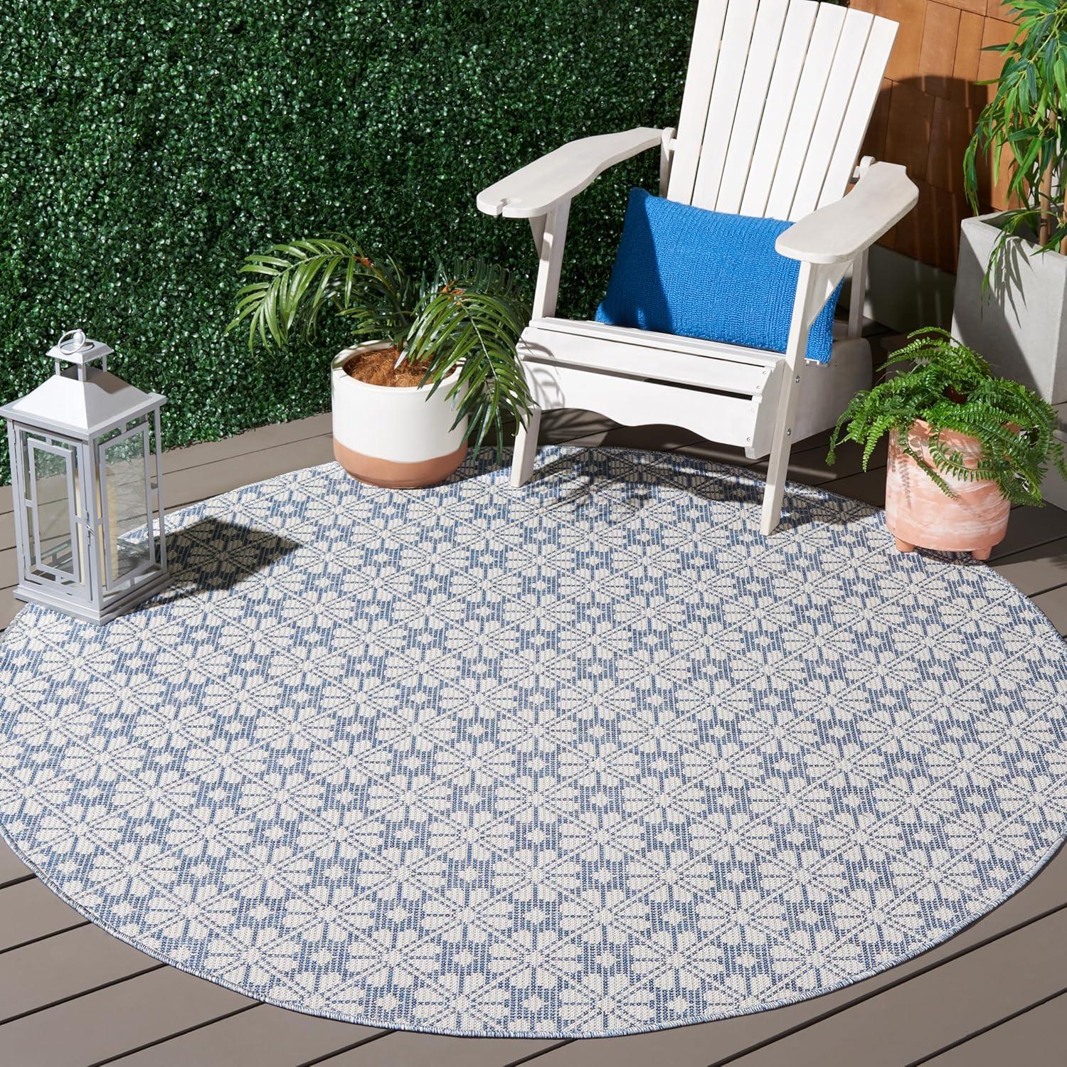 image:imageMartha Stewart x SAFAVIEH Outdoor Area Rug Collection 8 x 10 Blue amp Beige Weather Resistant amp Washable Ideal for Patio Backyard Mudroom Deck Dining Space MSR4491MNavyIvory