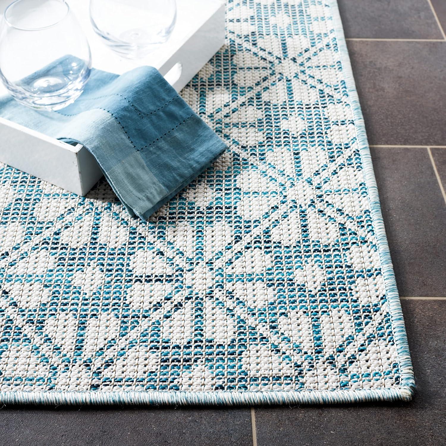image:imageMartha Stewart x SAFAVIEH Outdoor Area Rug Collection 8 x 10 Blue amp Beige Weather Resistant amp Washable Ideal for Patio Backyard Mudroom Deck Dining Space MSR4491MBlueBeige