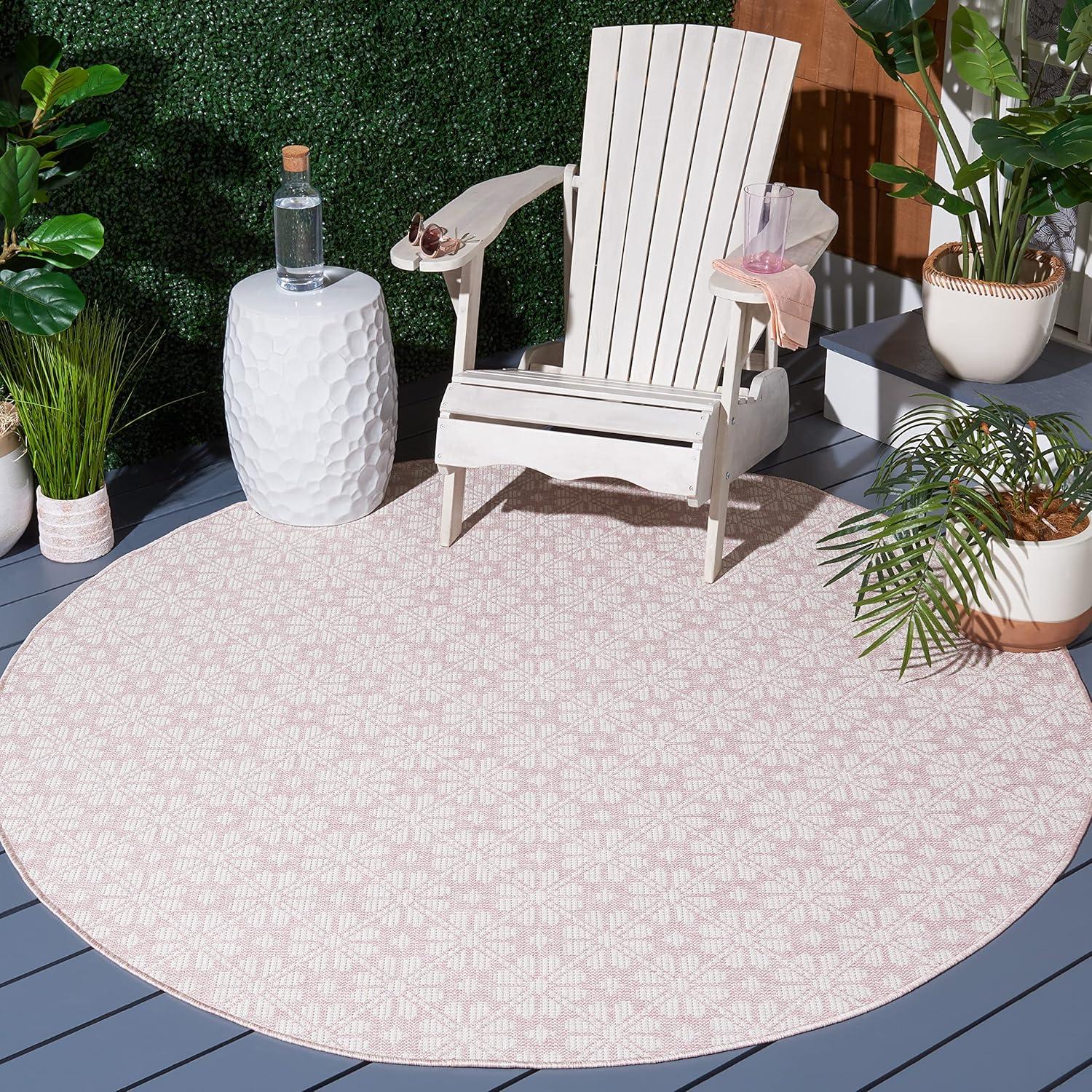image:imageMartha Stewart x SAFAVIEH Outdoor Area Rug Collection 8 x 10 Blue amp Beige Weather Resistant amp Washable Ideal for Patio Backyard Mudroom Deck Dining Space MSR4491MPinkIvory