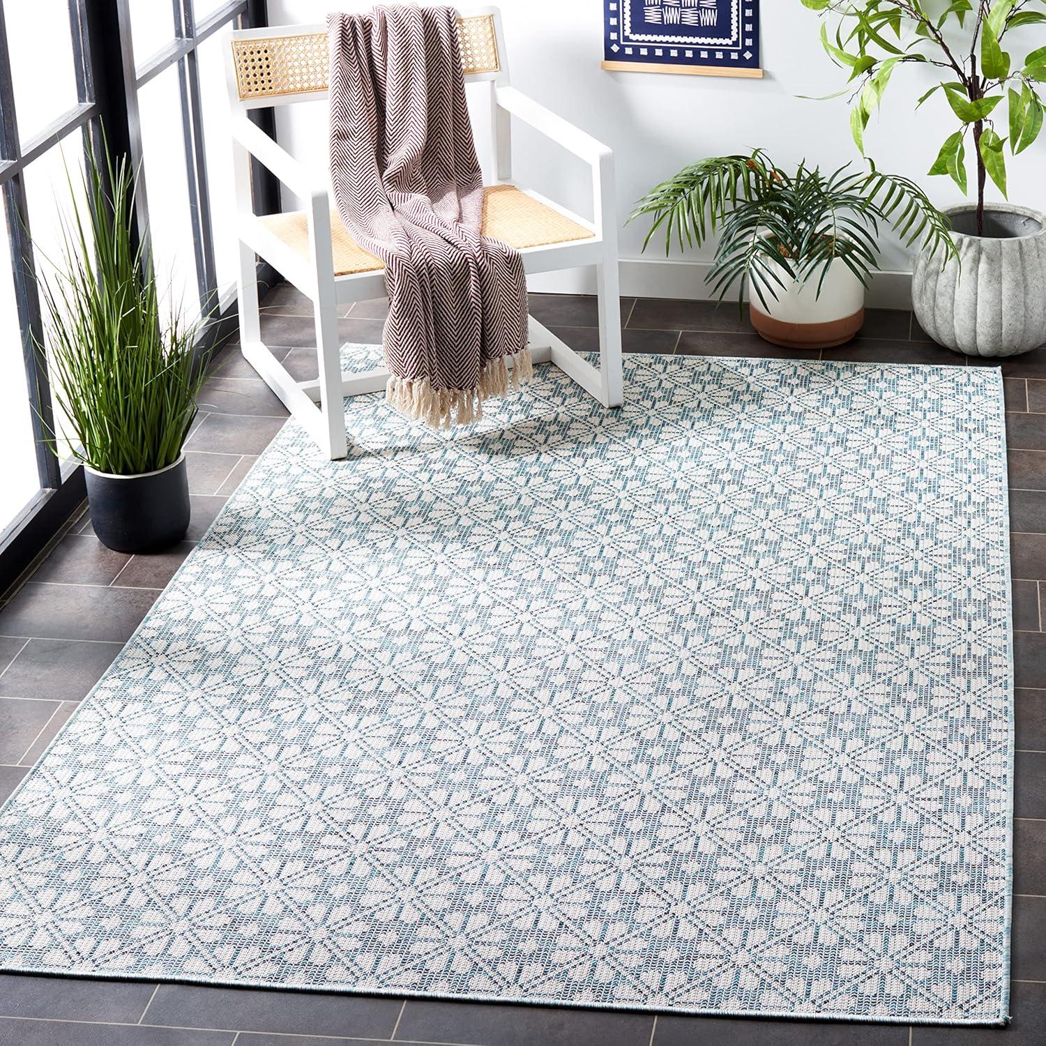 image:imageMartha Stewart x SAFAVIEH Outdoor Area Rug Collection 8 x 10 Blue amp Beige Weather Resistant amp Washable Ideal for Patio Backyard Mudroom Deck Dining Space MSR4491MBlueBeige