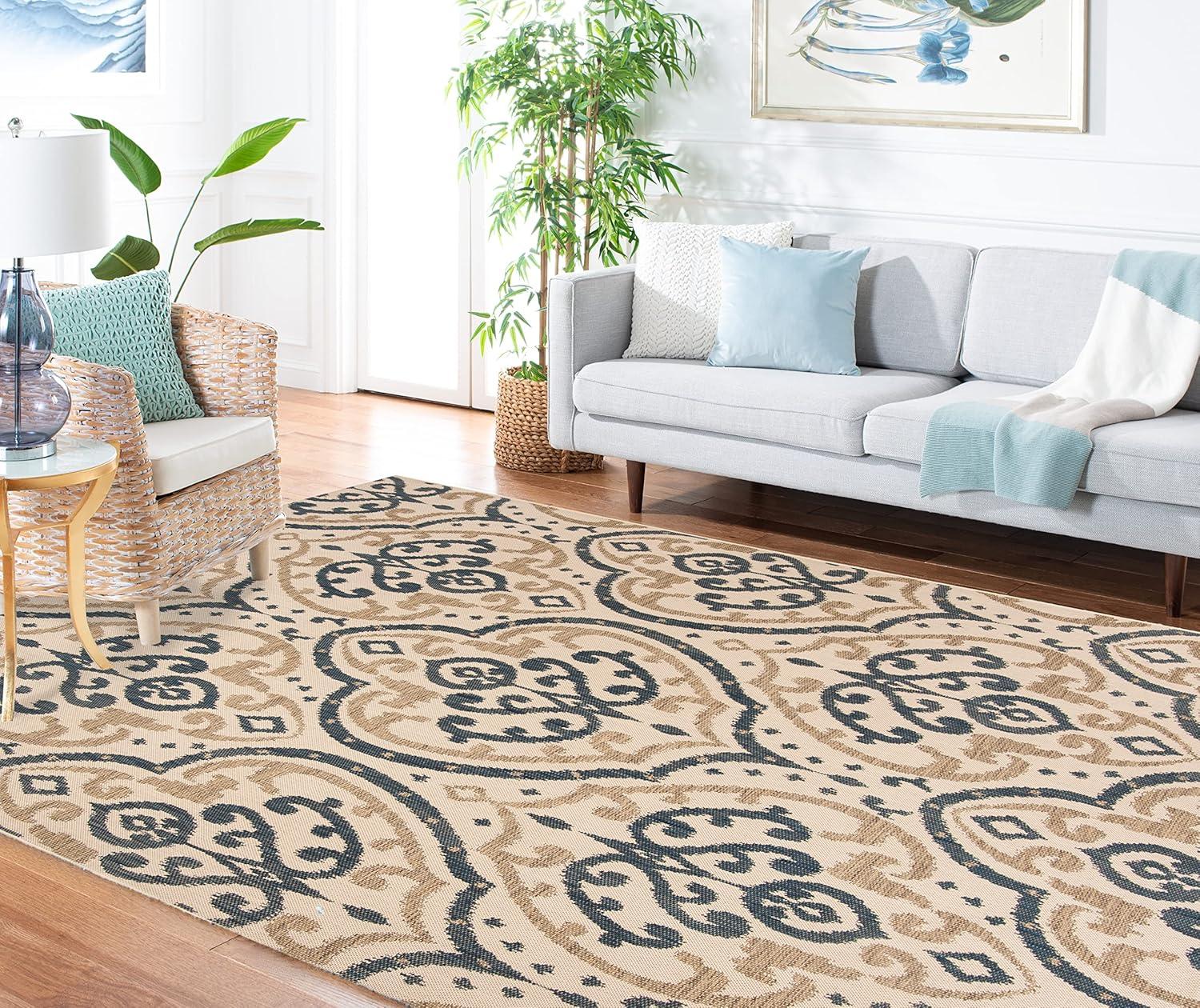 image:imageMartha Stewart x SAFAVIEH Outdoor Area Rug Collection 8 x 112 Beige amp Anthracite Weather Resistant amp Washable Ideal for Patio Backyard Mudroom Deck Dining Space MSR411423612BeigeNavy