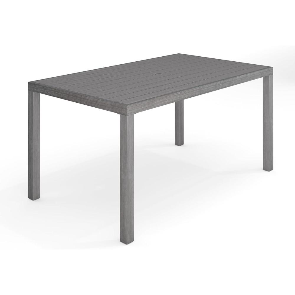 image:imageMartha Stewart Bedford 71 IndoorOutdoor Aluminum Patio Table with Umbrella Hole and Brushed Woodgrain Finish in BrownGrey