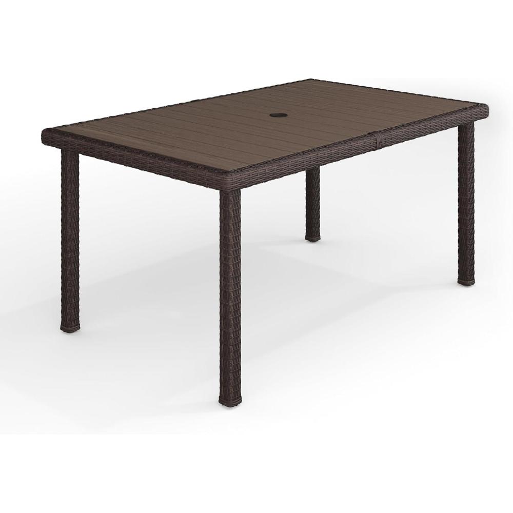 image:imageMartha Stewart Bedford 71 IndoorOutdoor Patio Table with Faux Wood Top and Rattan Wicker Finish in GrayBrown