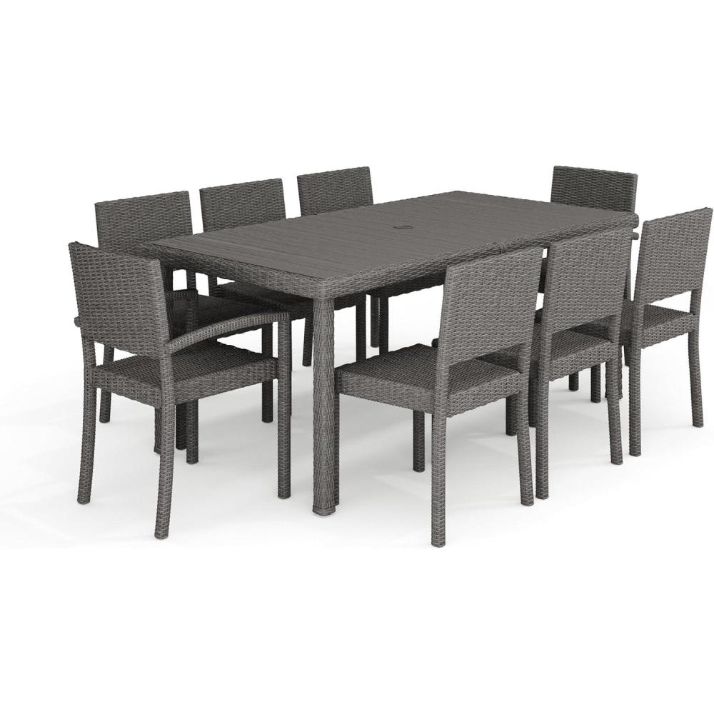 image:imageMartha Stewart Bedford 9Piece IndoorOutdoor Dining Set with 6 Stackable Chairs and 71 Patio Table with Faux Wood Top and Rattan Wicker Finish in Gray
