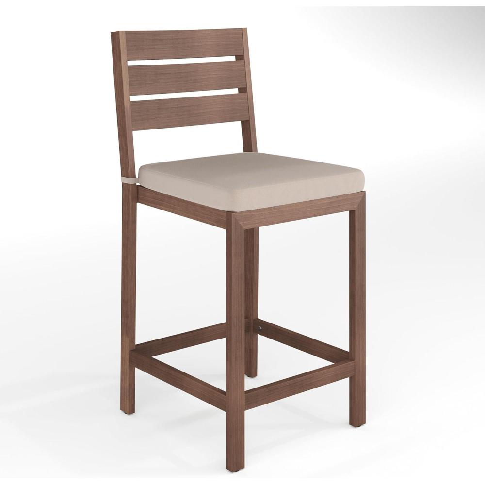 image:imageMartha Stewart Bedford IndoorOutdoor Aluminum Patio Bar Stools with Brushed Woodgrain Finish in Brown and Cream AllWeather Cushions Set of 2Brown