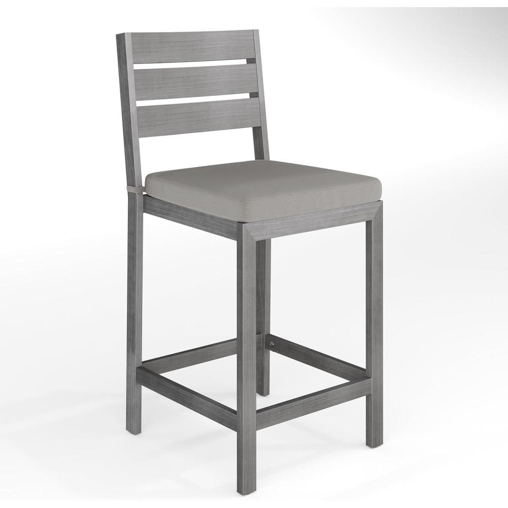 image:imageMartha Stewart Bedford IndoorOutdoor Aluminum Patio Bar Stools with Brushed Woodgrain Finish in Brown and Cream AllWeather Cushions Set of 2Grey