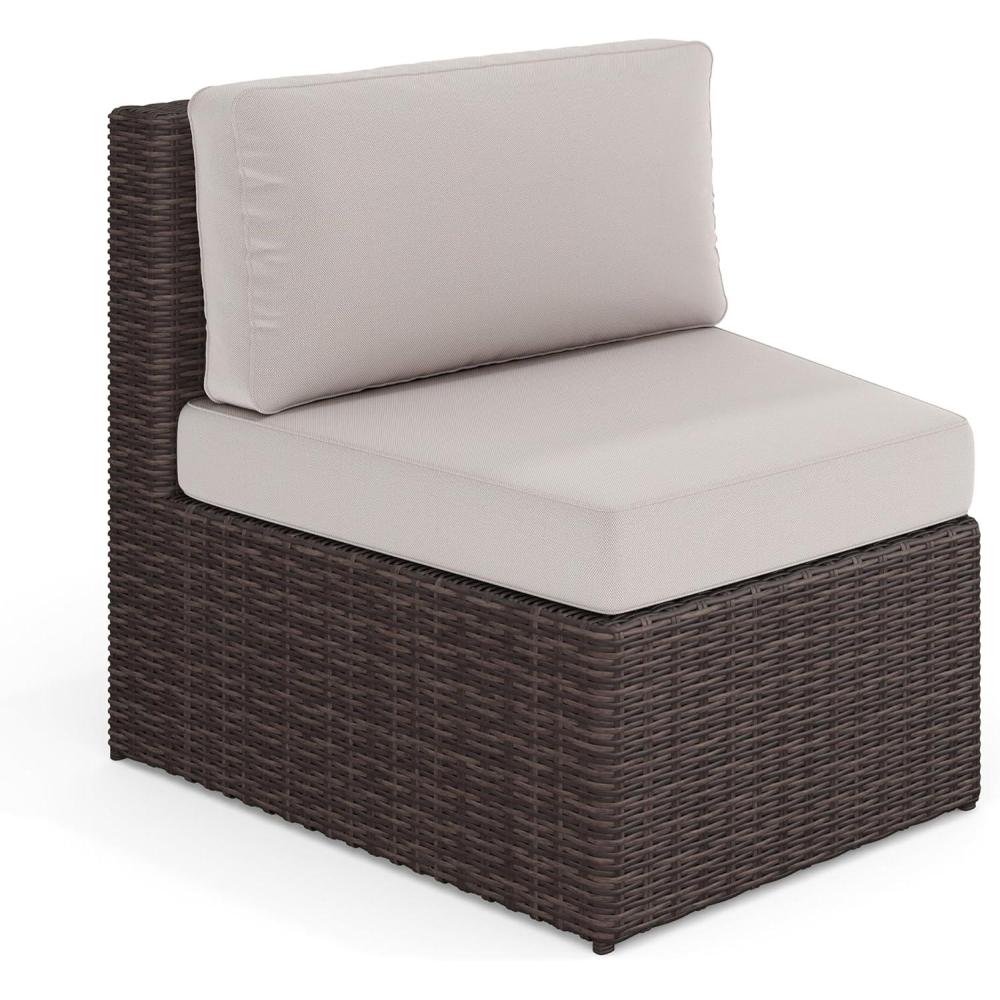 image:imageMartha Stewart Bedford IndoorOutdoor Modular Patio Curved Sectional Sofa Seats with Rattan Wicker Finish in Gray with Gray AllWeather Cushions Set of 2Tan CushionsBrown Frame