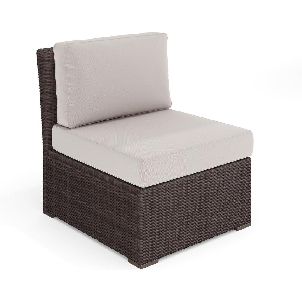 image:imageMartha Stewart Bedford IndoorOutdoor Modular Patio Sectional Sofa Center Seat with Rattan Wicker Finish in Gray with Gray AllWeather CushionsTan CushionsBrown Frame