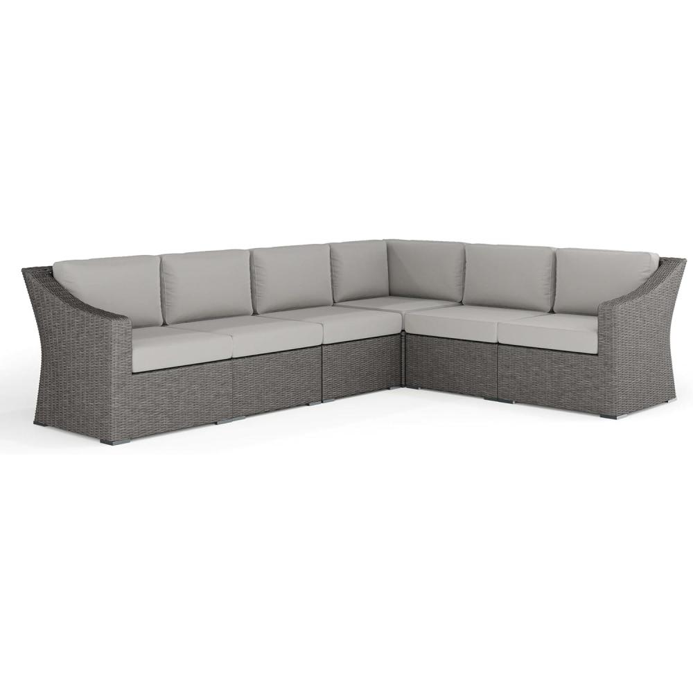 image:imageMartha Stewart Bedford IndoorOutdoor Modular Patio Sectional Sofa for 6 with Rattan Wicker Finish in Gray with Gray AllWeather Cushions