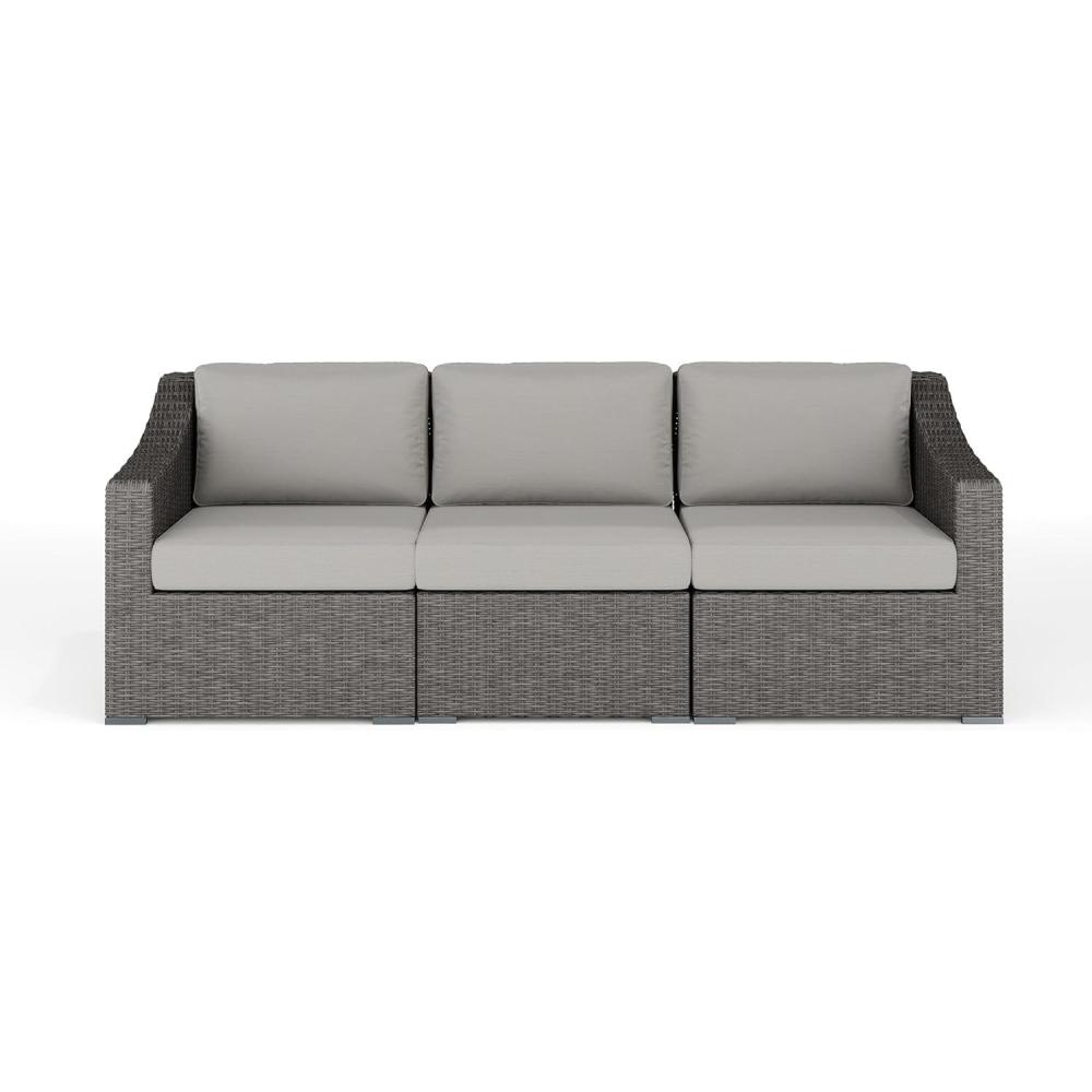 image:imageMartha Stewart Bedford IndoorOutdoor Modular Patio Sofa for 3 with Rattan Wicker Finish in Gray with Gray AllWeather Cushions