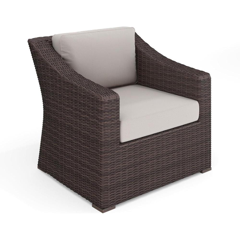 image:imageMartha Stewart Bedford IndoorOutdoor Patio Accent Chair with Rattan Wicker Finish in Brown with Tan AllWeather CushionsTan CushionsBrown Frame