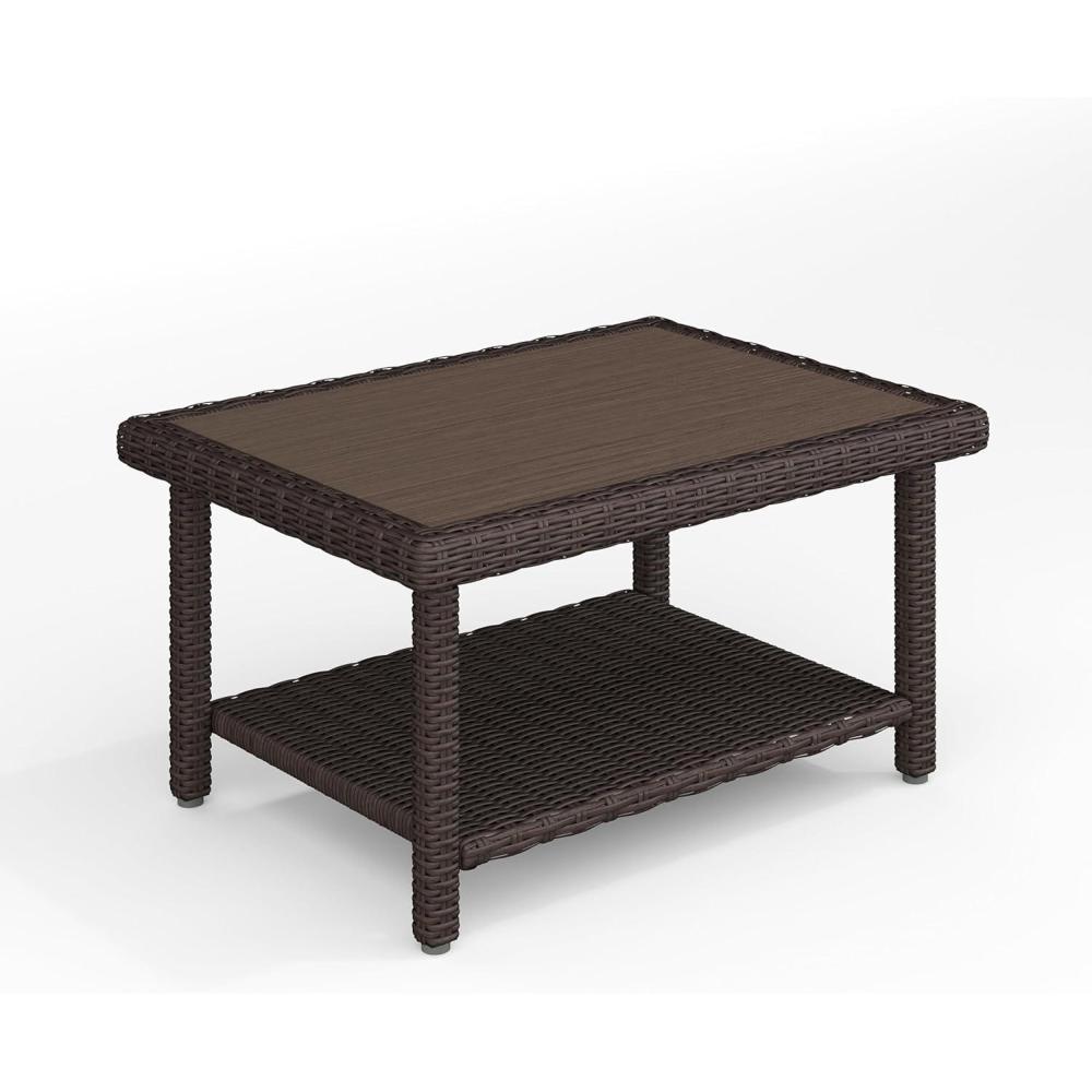 image:imageMartha Stewart Bedford IndoorOutdoor Patio Coffee Table with Lower Shelf Faux Wood Top and Rattan Wicker Finish in BrownBrown