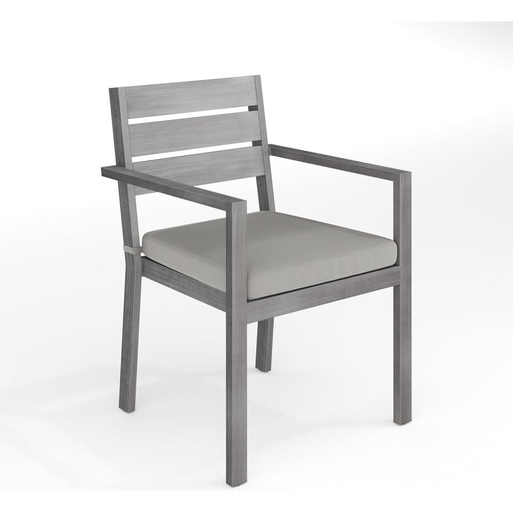 image:imageMartha Stewart Bedford IndoorOutdoor Stackable Aluminum Patio Armchairs with Brushed Woodgrain Finish in Brown and Cream AllWeather Cushions Set of 2Grey