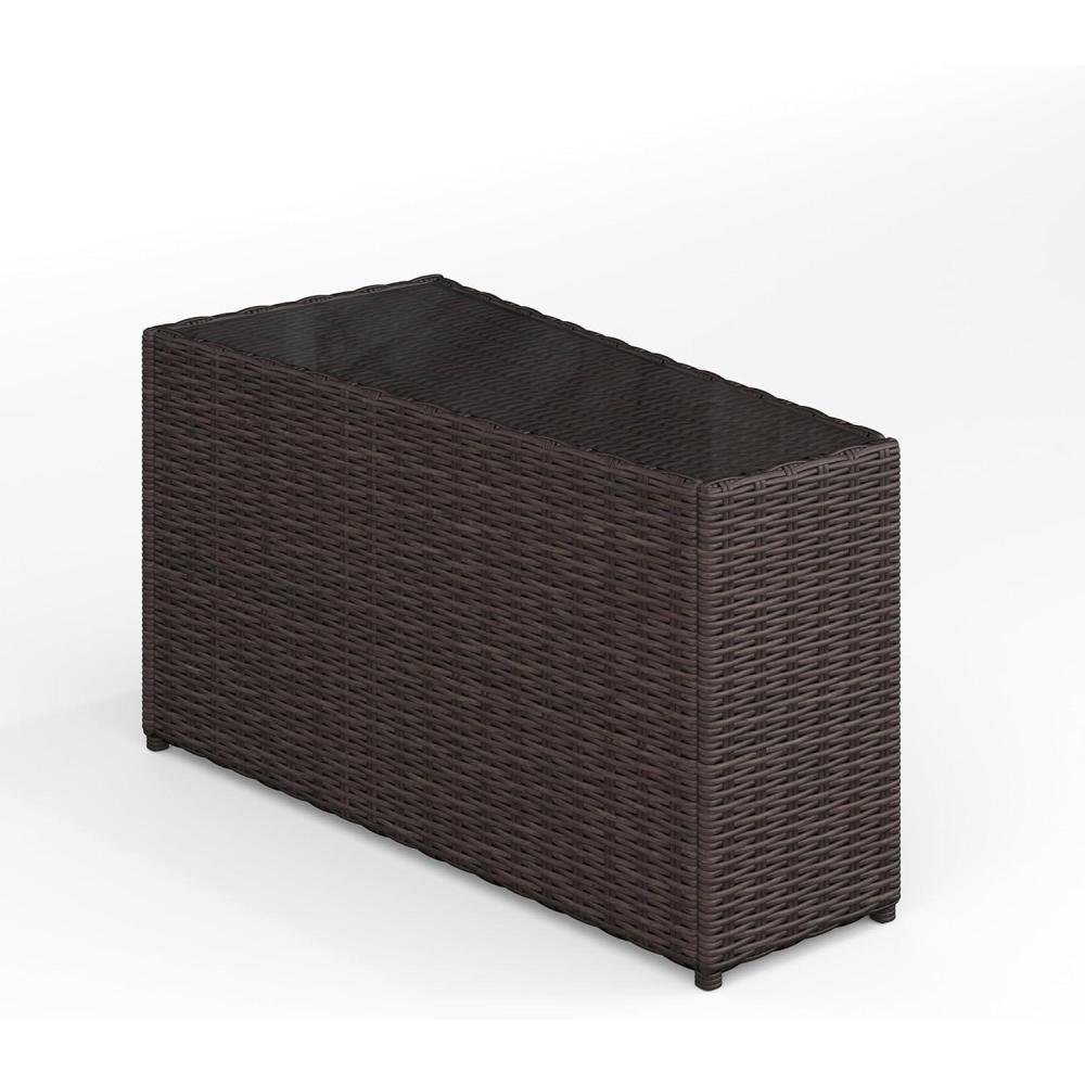 image:imageMartha Stewart Bedford IndoorOutdoor Tapered Patio Side Table with Inset Tempered Glass Top and Rattan Wicker Finish in GrayBrown