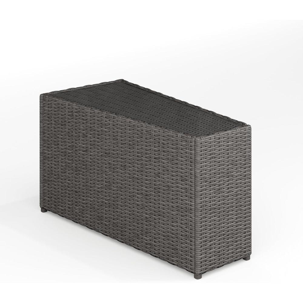 image:imageMartha Stewart Bedford IndoorOutdoor Tapered Patio Side Table with Inset Tempered Glass Top and Rattan Wicker Finish in GrayGrey