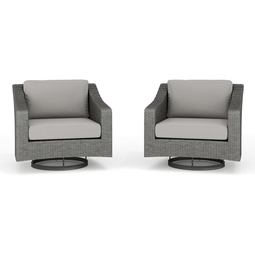 image:imageMartha Stewart Bedford Set of 2 IndoorOutdoor Patio Chairs with 360 Swivel Functionality and Rattan Wicker Finish in Gray with Gray AllWeather CushionsGray CushionsGray Frame