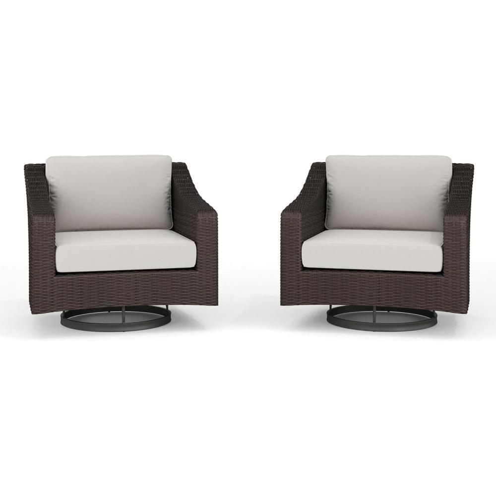 image:imageMartha Stewart Bedford Set of 2 IndoorOutdoor Patio Chairs with 360 Swivel Functionality and Rattan Wicker Finish in Gray with Gray AllWeather CushionsTan CushionsBrown Frame