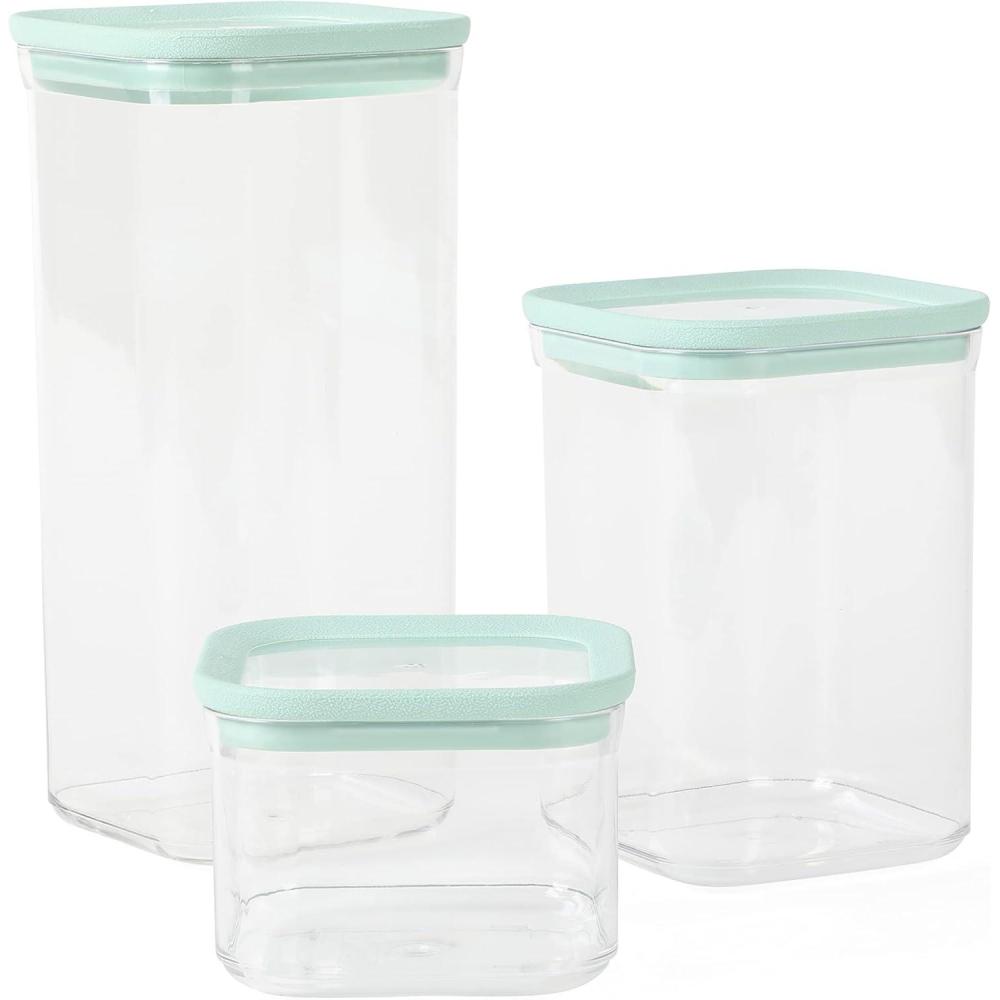 image:imageMartha Stewart Langstaff 6 Piece 92 oz 60 oz 26 oz Stackable Rectangular Container Set wMartha Blue LidSquare 60oz  37oz  17oz