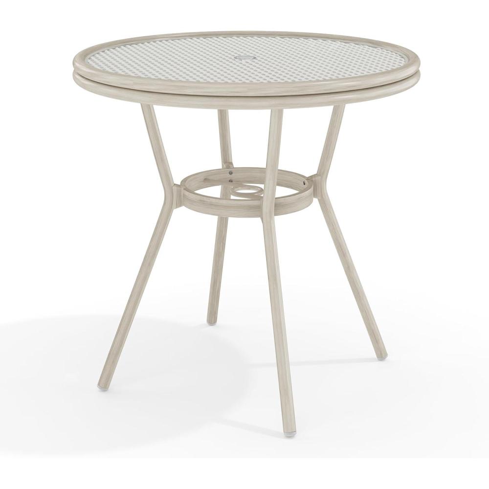 image:imageMartha Stewart Lily Pond 31 Round IndoorOutdoor Bistro Dining Table with Aluminum Frame in Natural Woodgrain and Rattan Top in BlackWhite with Tempered Glass TopGray  WhiteGray Frame