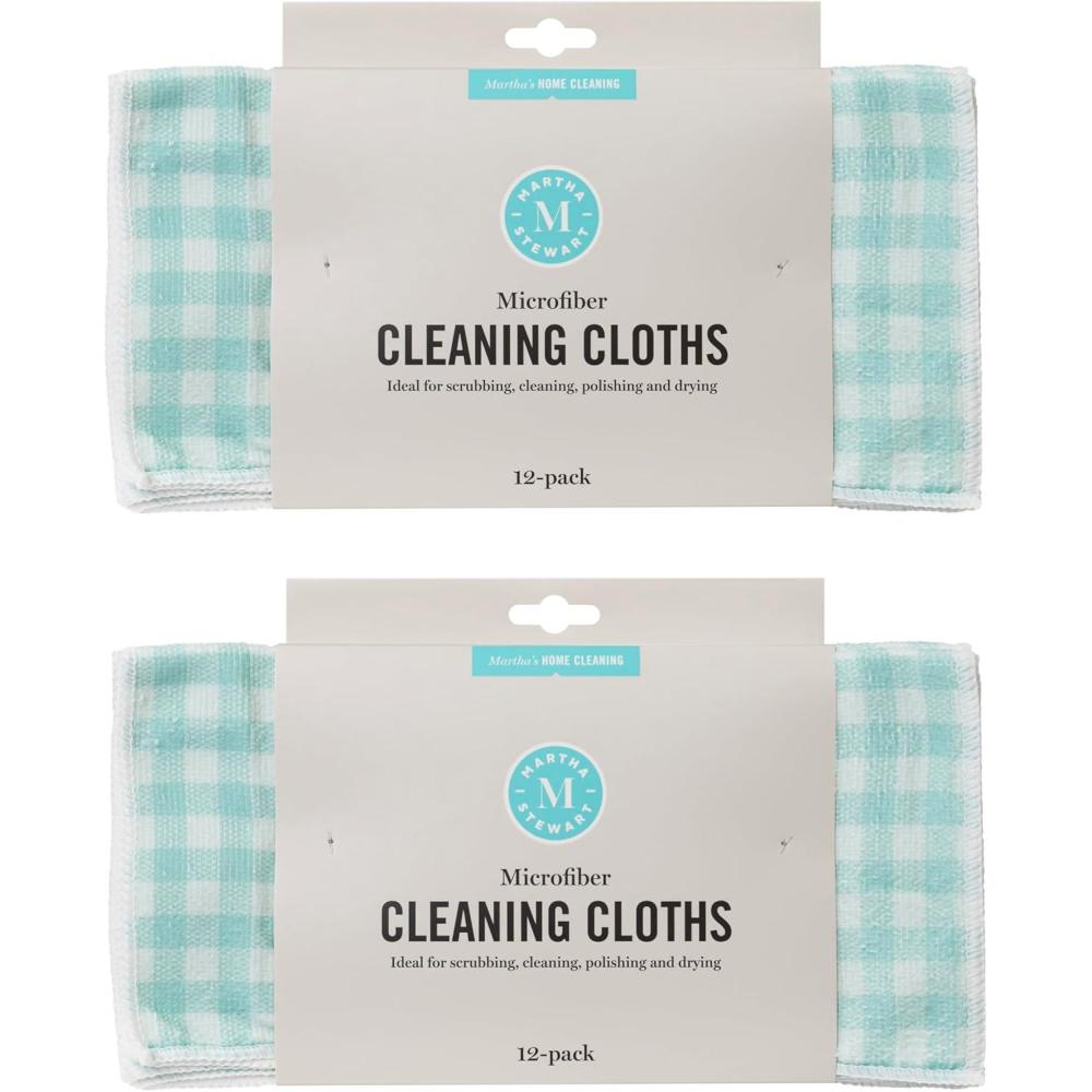 image:imageMartha Stewart Microfiber Cleaning Cloths UltraAbsorbent LintFree Cleaning Towels for Home amp Kitchen Teal Gingham 11 Inches 24 CountTeal Gingham
