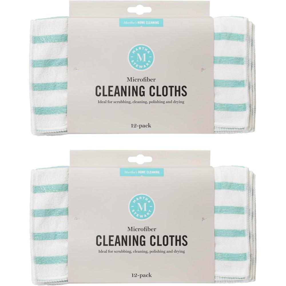 image:imageMartha Stewart Microfiber Cleaning Cloths UltraAbsorbent LintFree Cleaning Towels for Home amp Kitchen Teal Gingham 11 Inches 24 CountTeal Stripes