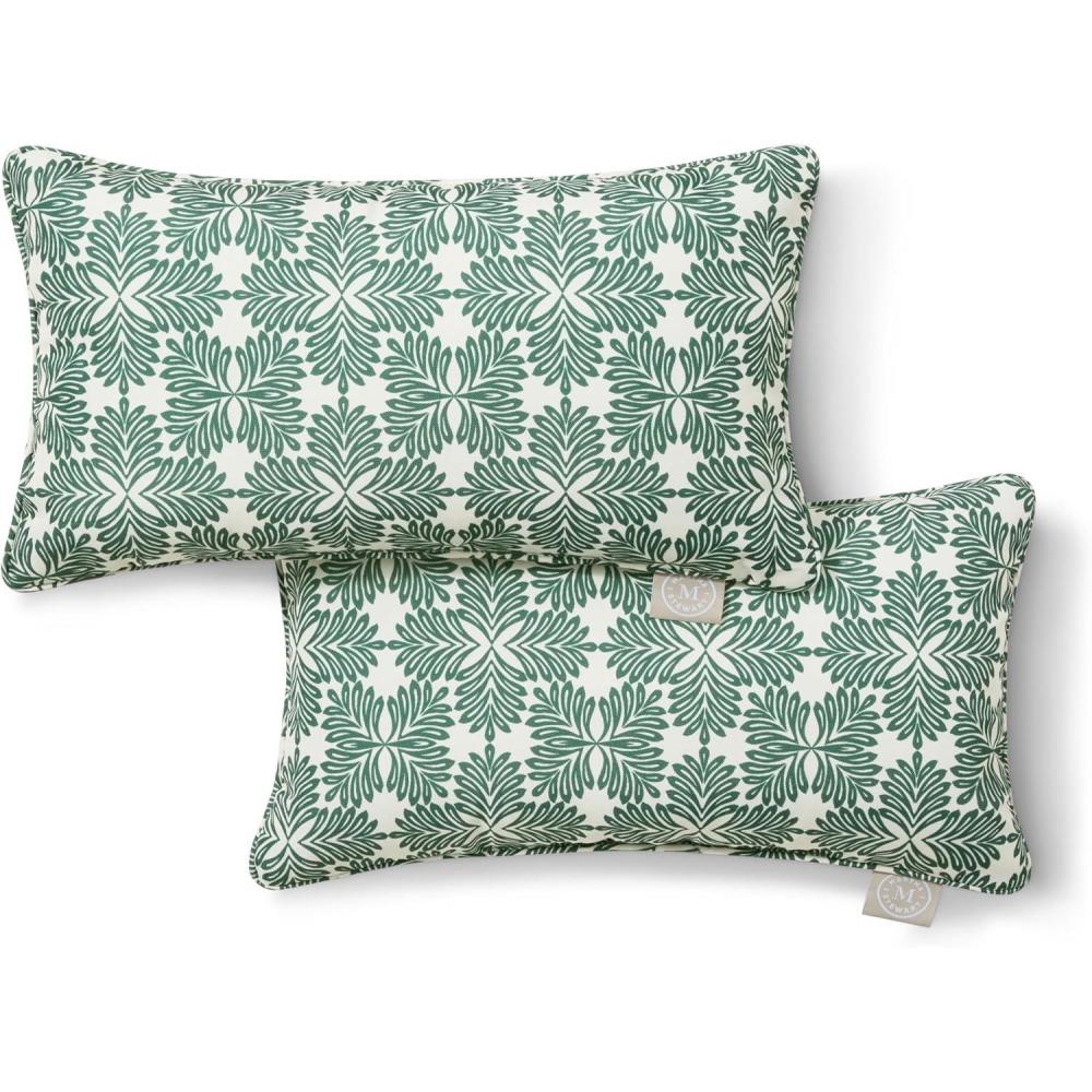 image:imageMartha Stewart Tulum Indoor Outdoor Decorative Lumbar Pillow 2Pack Set UV Fade Resistant Water Repellent Printed Modern Design Taupe 11x18Green