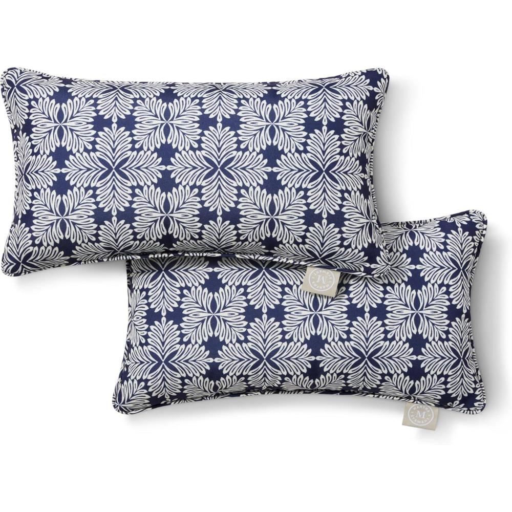 image:imageMartha Stewart Tulum Indoor Outdoor Decorative Lumbar Pillow 2Pack Set UV Fade Resistant Water Repellent Printed Modern Design Taupe 11x18Navy Blue