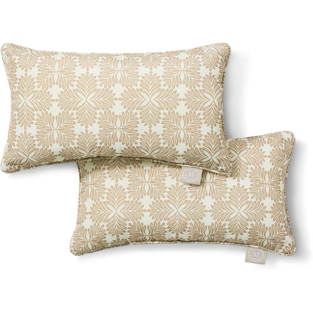 image:imageMartha Stewart Tulum Indoor Outdoor Decorative Lumbar Pillow 2Pack Set UV Fade Resistant Water Repellent Printed Modern Design Taupe 11x18Taupe